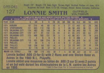 1982 O-Pee-Chee #127 Lonnie Smith Back