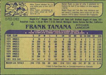 1982 O-Pee-Chee #4 Frank Tanana Back