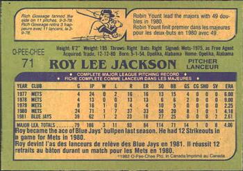 1982 O-Pee-Chee #71 Roy Lee Jackson Back