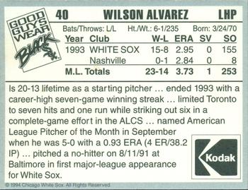 1994 Kodak Chicago White Sox #NNO Wilson Alvarez Back