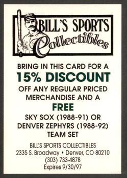 1997 Colorado Springs Sky Sox #NNO2 Sponsor Front