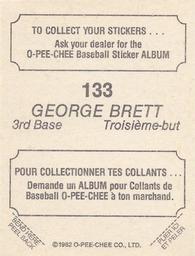 1982 O-Pee-Chee Stickers #133 George Brett Back