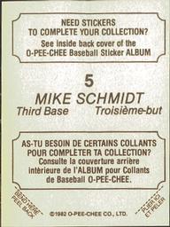 1982 O-Pee-Chee Stickers #5 Mike Schmidt Back