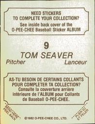 1982 O-Pee-Chee Stickers #9 Tom Seaver Back