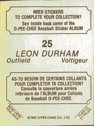 1982 O-Pee-Chee Stickers #25 Leon Durham Back