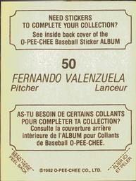 1982 O-Pee-Chee Stickers #50 Fernando Valenzuela Back