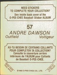 1982 O-Pee-Chee Stickers #57 Andre Dawson Back