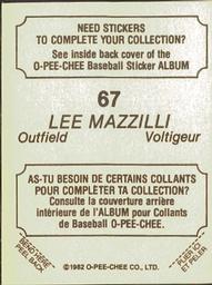 1982 O-Pee-Chee Stickers #67 Lee Mazzilli Back