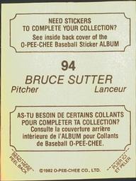 1982 O-Pee-Chee Stickers #94 Bruce Sutter Back
