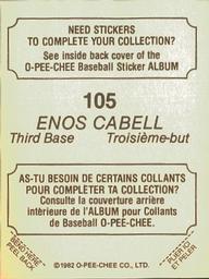 1982 O-Pee-Chee Stickers #105 Enos Cabell Back