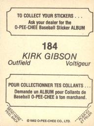 1982 O-Pee-Chee Stickers #184 Kirk Gibson Back