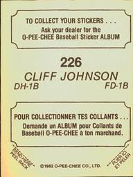 1982 O-Pee-Chee Stickers #226 Cliff Johnson Back