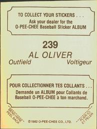 1982 O-Pee-Chee Stickers #239 Al Oliver Back