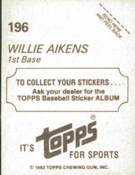1982 Topps Stickers #196 Willie Aikens Back