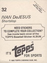 1982 Topps Stickers #32 Ivan DeJesus Back