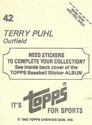 1982 Topps Stickers #42 Terry Puhl Back