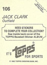 1982 Topps Stickers #106 Jack Clark Back