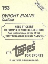 1982 Topps Stickers #153 Dwight Evans Back