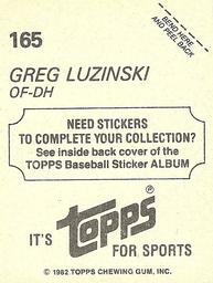 1982 Topps Stickers #165 Greg Luzinski Back