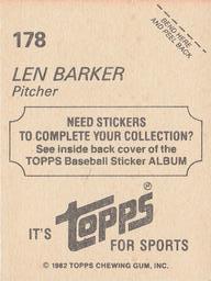 1982 Topps Stickers #178 Len Barker Back