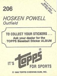 1982 Topps Stickers #206 Hosken Powell Back