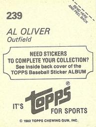 1982 Topps Stickers #239 Al Oliver Back