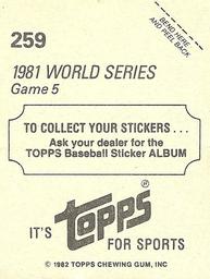 1982 Topps Stickers #259 1981 World Series Game 5 Back