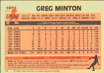 1983 O-Pee-Chee #107 Greg Minton Back