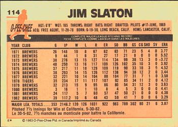 1983 O-Pee-Chee #114 Jim Slaton Back