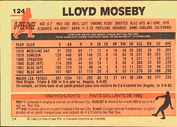 1983 O-Pee-Chee #124 Lloyd Moseby Back