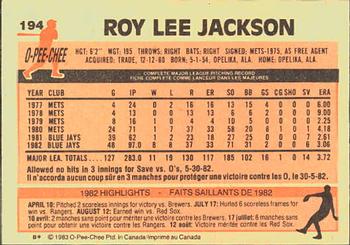 1983 O-Pee-Chee #194 Roy Lee Jackson Back
