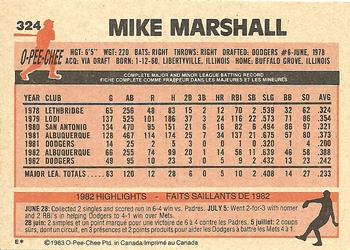 1983 O-Pee-Chee #324 Mike Marshall Back