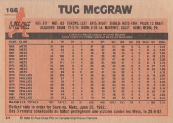 1983 O-Pee-Chee #166 Tug McGraw Back