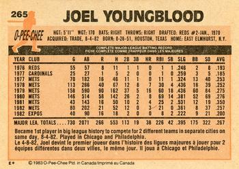 1983 O-Pee-Chee #265 Joel Youngblood Back