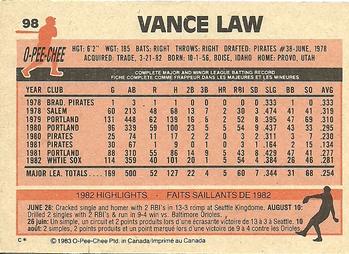 1983 O-Pee-Chee #98 Vance Law Back