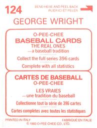 1983 O-Pee-Chee Stickers #124 George Wright Back