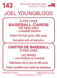 1983 O-Pee-Chee Stickers #143 Joel Youngblood Back