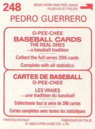 1983 O-Pee-Chee Stickers #248 Pedro Guerrero Back