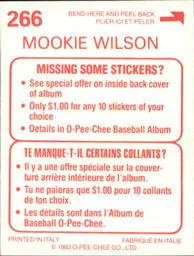 1983 O-Pee-Chee Stickers #266 Mookie Wilson Back