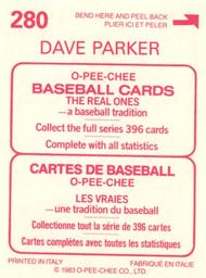 1983 O-Pee-Chee Stickers #280 Dave Parker Back