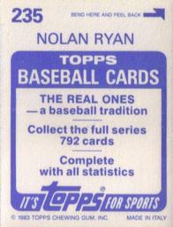 1983 Topps Stickers #235 Nolan Ryan Back