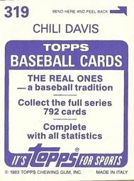 1983 Topps Stickers #319 Chili Davis Back