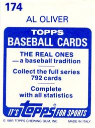1983 Topps Stickers #174 Al Oliver Back