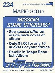 1983 Topps Stickers #234 Mario Soto Back