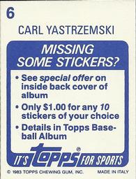 1983 Topps Stickers #6 Carl Yastrzemski Back