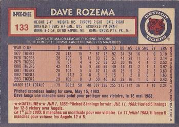 1984 O-Pee-Chee #133 Dave Rozema Back