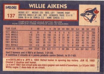 1984 O-Pee-Chee #137 Willie Aikens Back