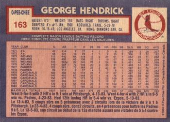1984 O-Pee-Chee #163 George Hendrick Back