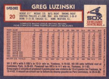 1984 O-Pee-Chee #20 Greg Luzinski Back