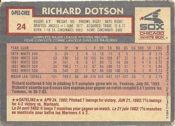 1984 O-Pee-Chee #24 Richard Dotson Back